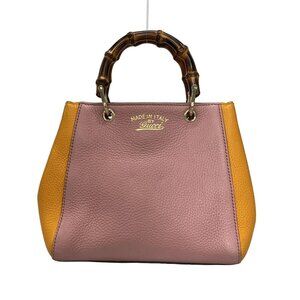 GUCCI Bamboo Shopper Pink Orange Leather Handbag bran570-100425